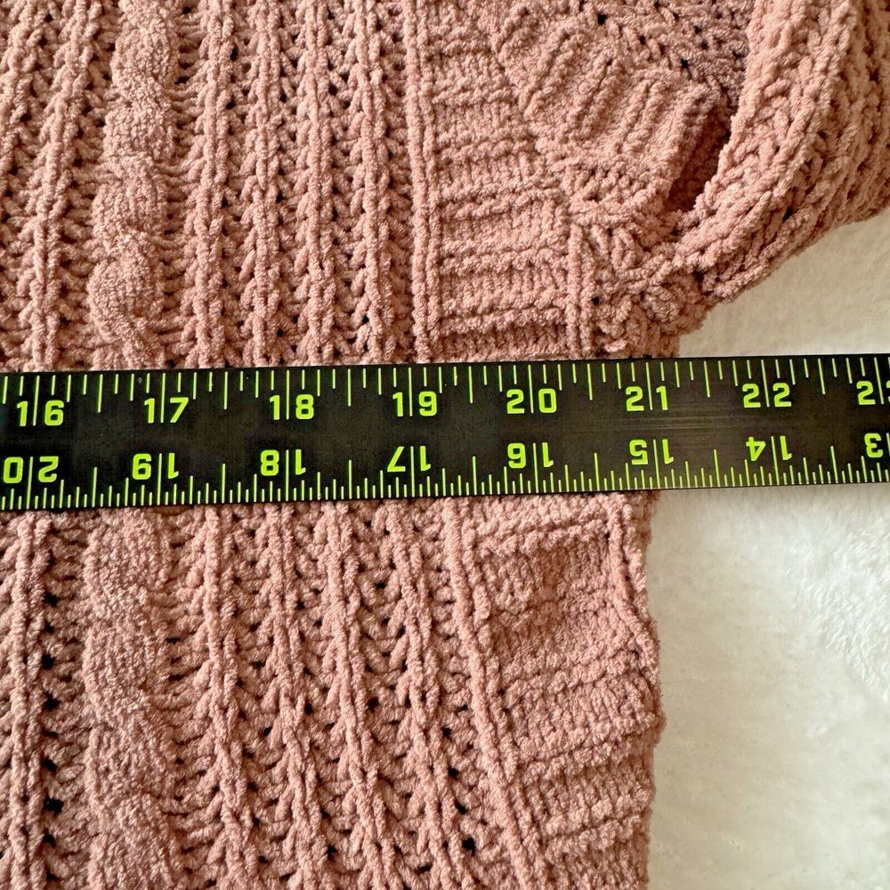 SINCERELY JULES Cable Knit Sweater Medium Dusty Pink Nude Soft V-Neck Collared - Picture 8 of 10